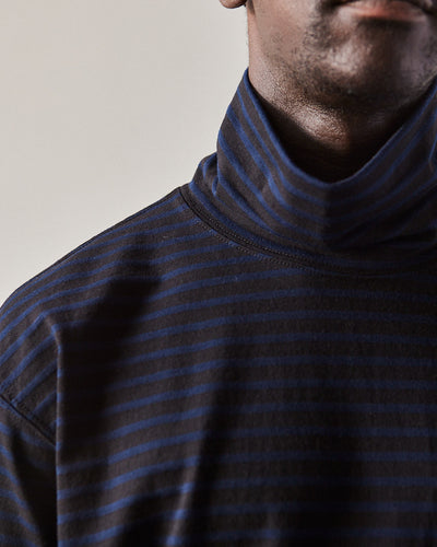 Engineered Garments Jersey High Mock Shirt, Black/Navy Stripe