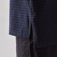 Engineered Garments Jersey High Mock Shirt, Black/Navy Stripe