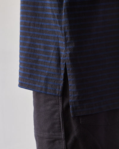 Engineered Garments Jersey High Mock Shirt, Black/Navy Stripe