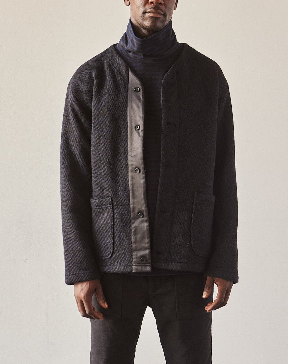 Engineered Garments Knit Cardigan Jacket, Navy/Black | Glasswing