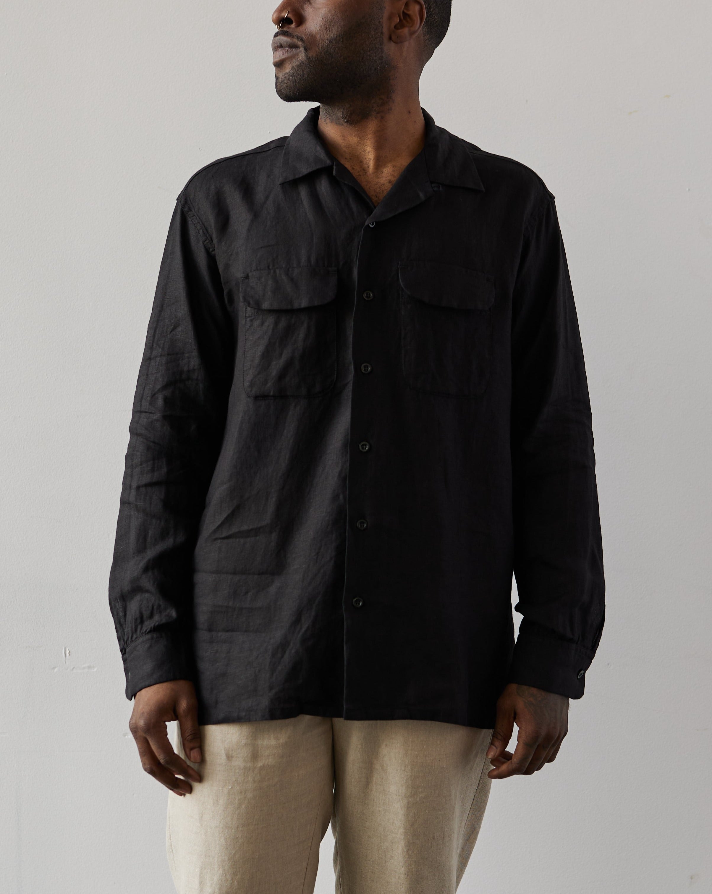 Engineered Garments Linen Classic Shirt, Black | Glasswing