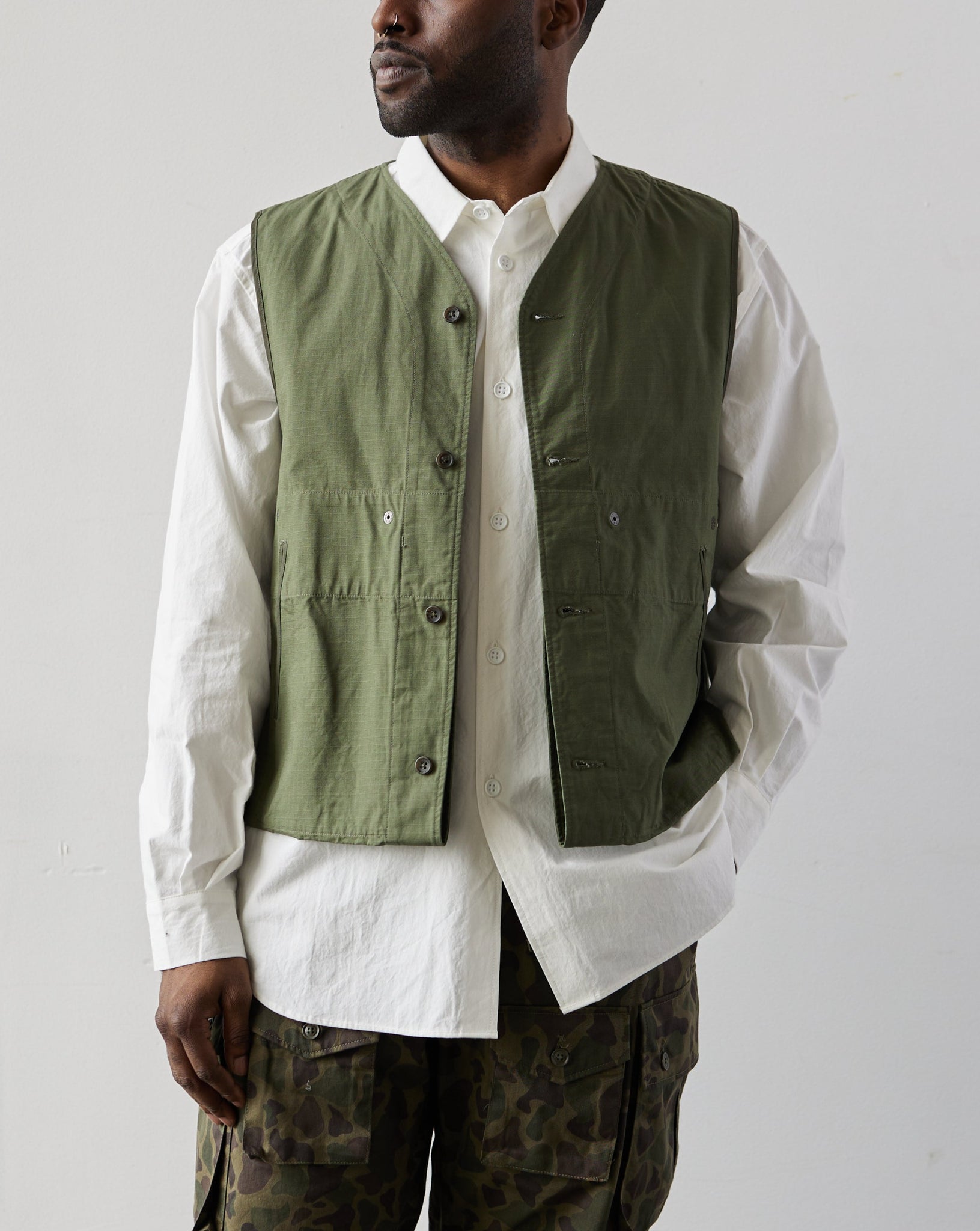 Engineered Garments Liner Vest, Olive | Glasswing