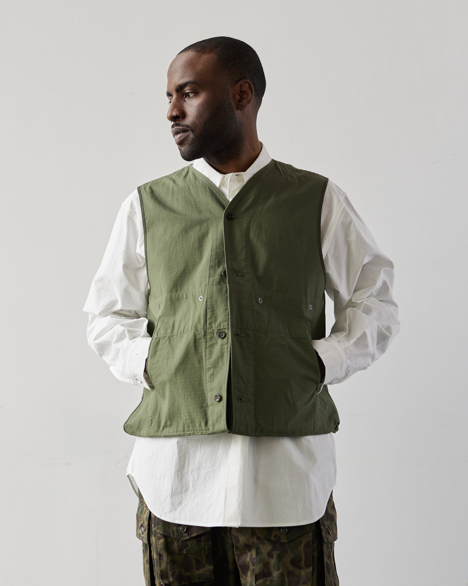 Engineered Garments Liner Vest, Olive | Glasswing