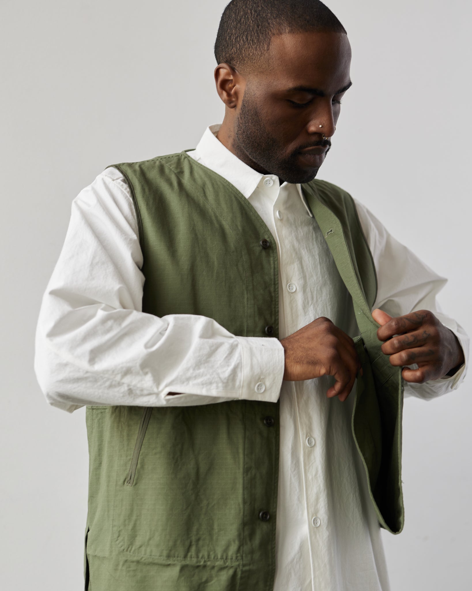 Engineered Garments Liner Vest, Olive | Glasswing