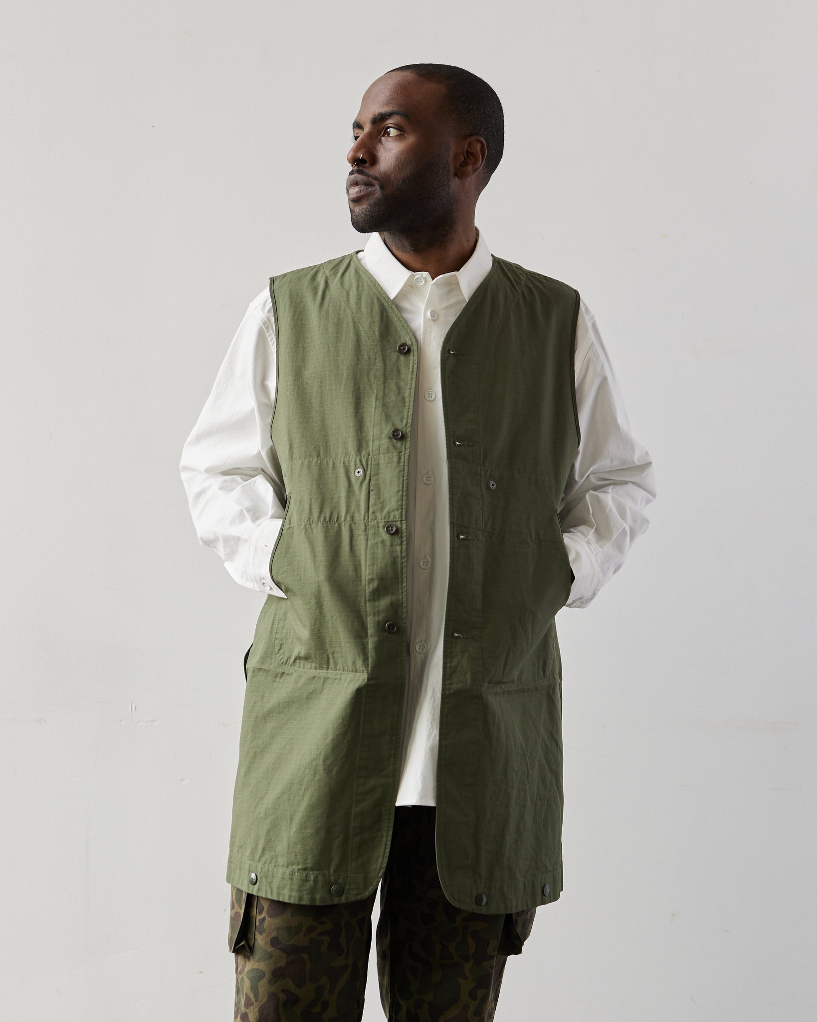 Engineered Garments Liner Vest, Olive | Glasswing