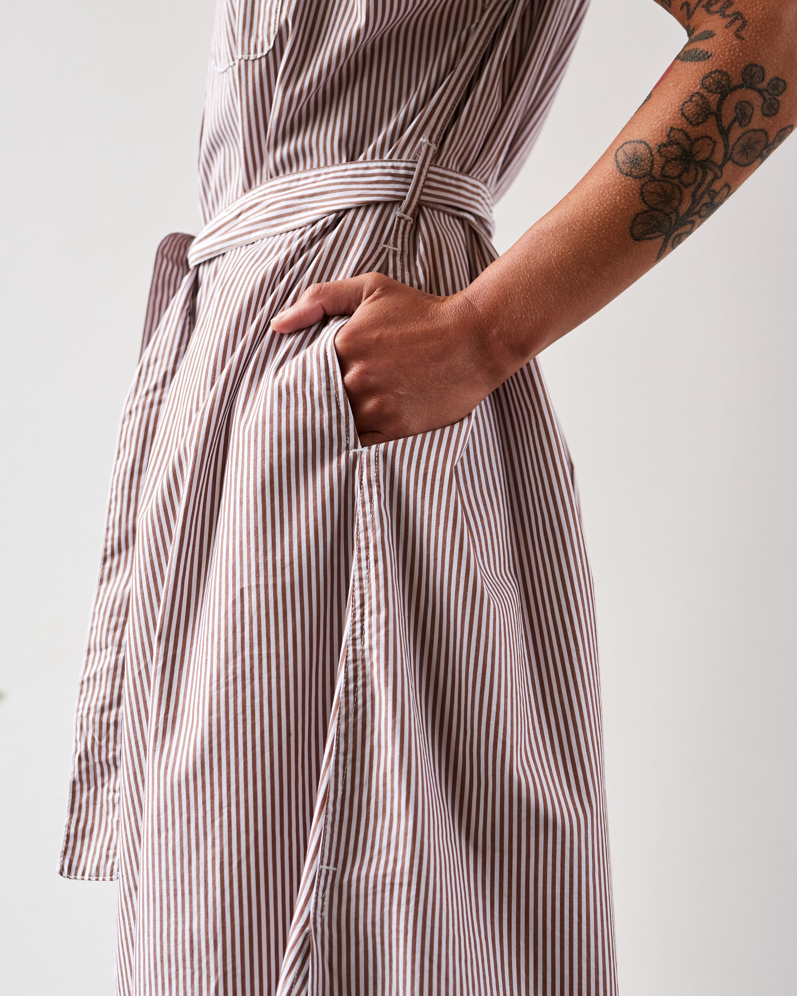 Engineered Garments No Sleeve Banded Collar Dress, Khaki
