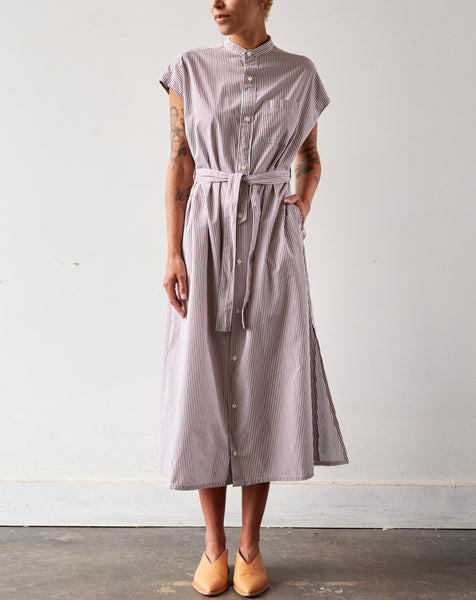 Engineered Garments No Sleeve Banded Collar Dress, Khaki | Glasswing