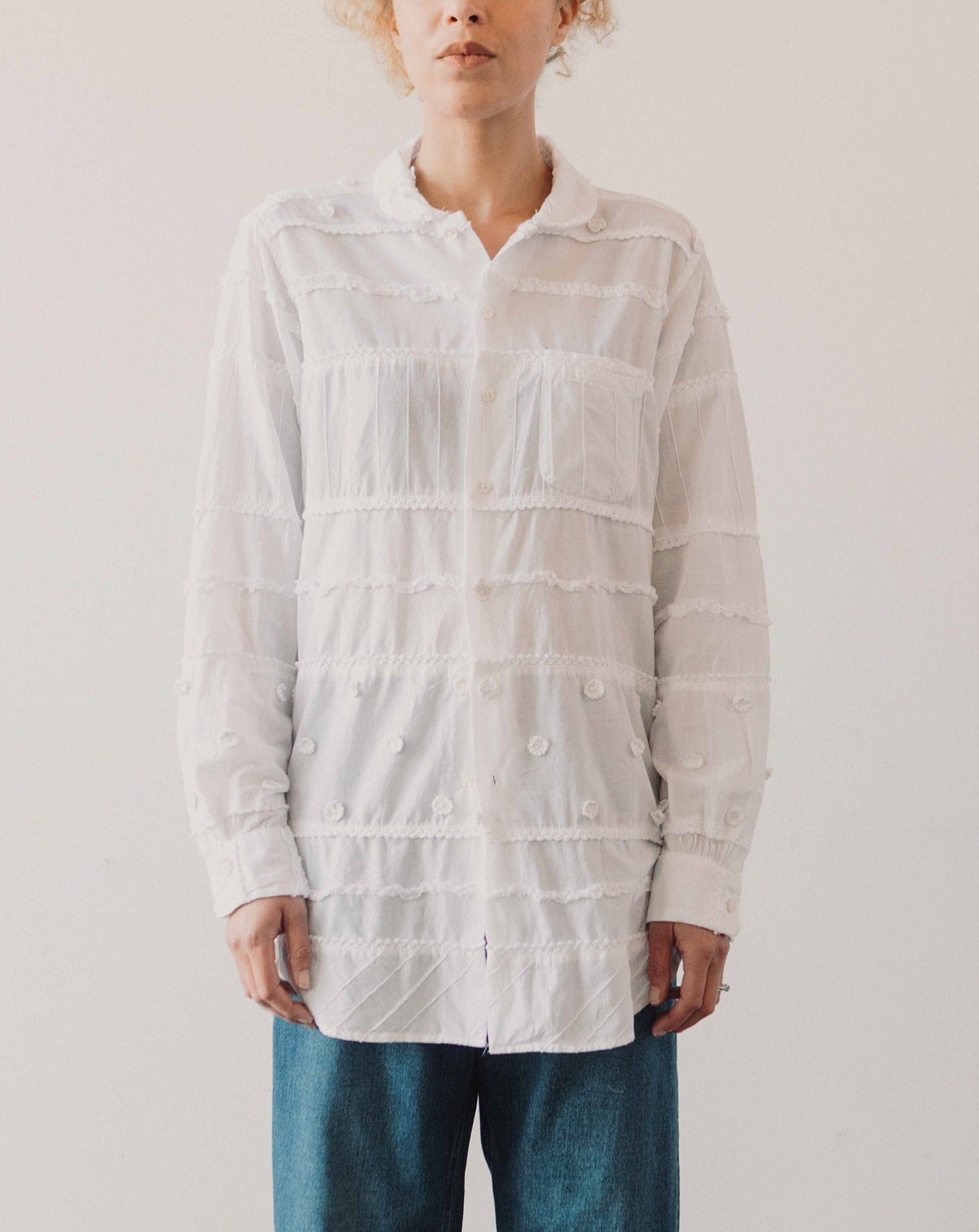 Engineered Garments Patchwork Rounded Collar Shirt, White