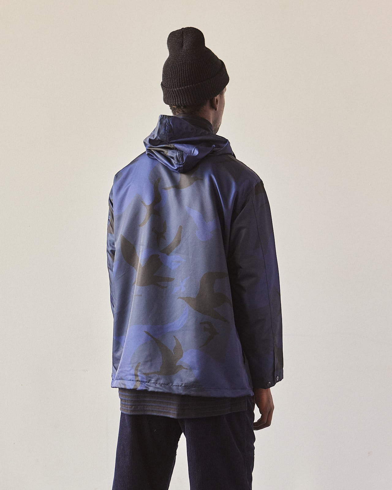 Engineered Garments Poly Cagoule Shirt, Navy Seagull Print