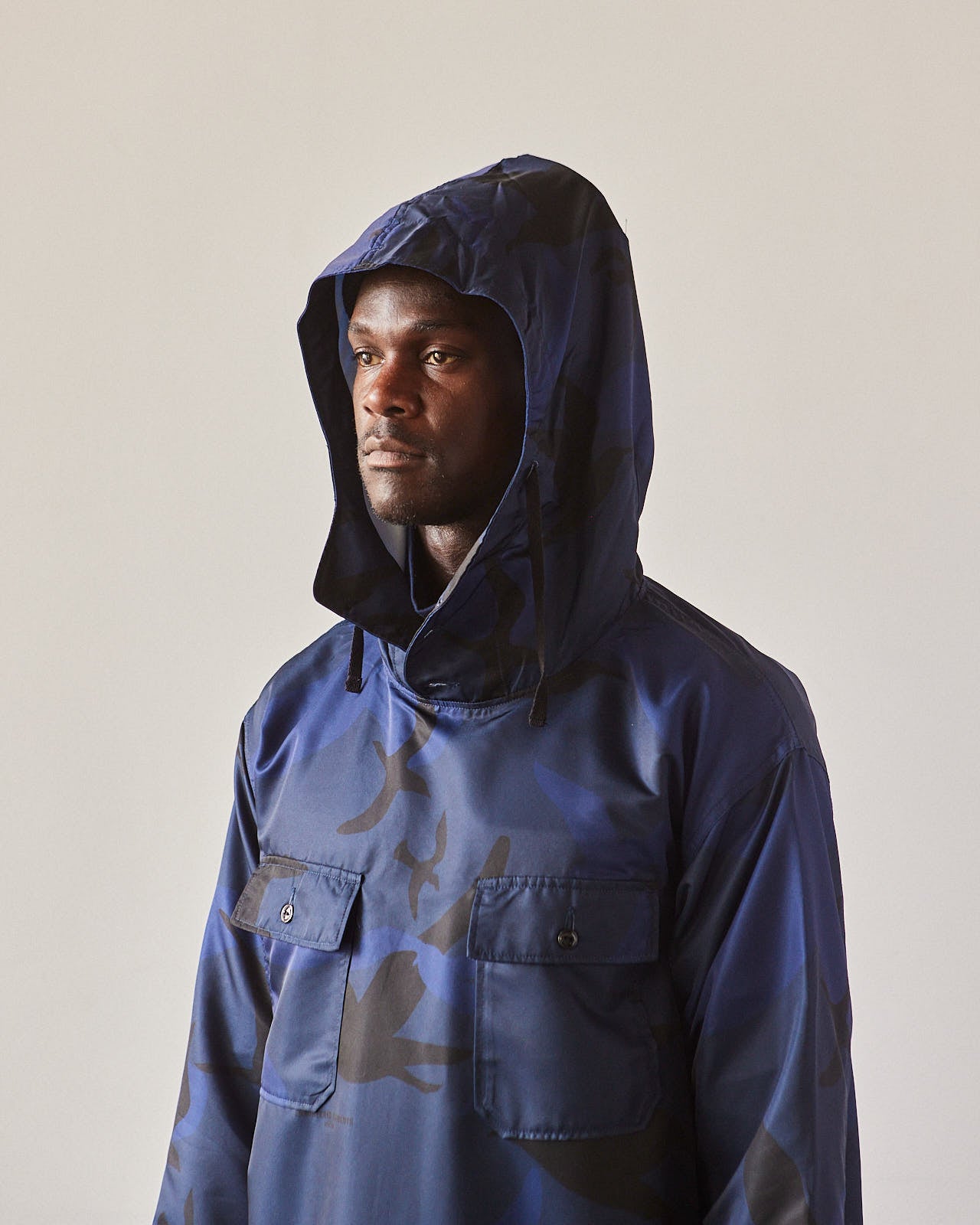 Engineered Garments Poly Cagoule Shirt, Navy Seagull Print | Glasswing