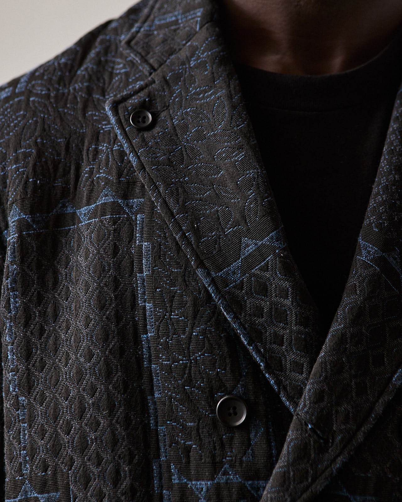 Engineered Garments Reefer Jacket, Black/Navy Geo Jacquard | Glasswing
