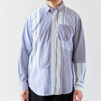 Engineered Garments Short Collar Shirt, Blue/White Stripe