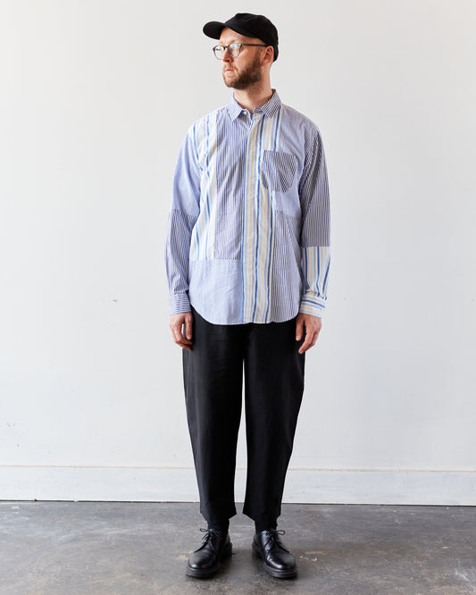 Engineered Garments Short Collar Shirt, Blue/White Stripe