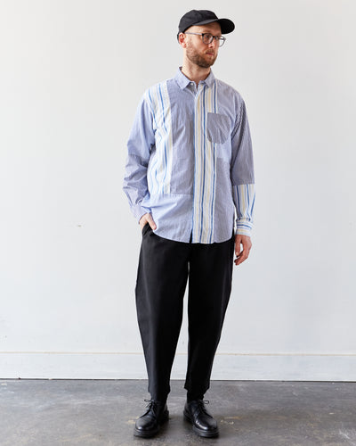 Engineered Garments Short Collar Shirt, Blue/White Stripe