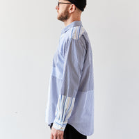 Engineered Garments Short Collar Shirt, Blue/White Stripe