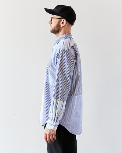 Engineered Garments Short Collar Shirt, Blue/White Stripe