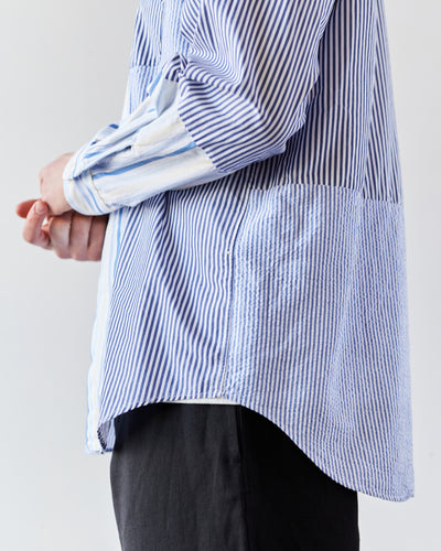 Engineered Garments Short Collar Shirt, Blue/White Stripe