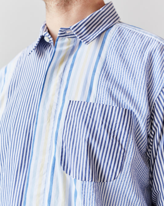 Engineered Garments Short Collar Shirt, Blue/White Stripe