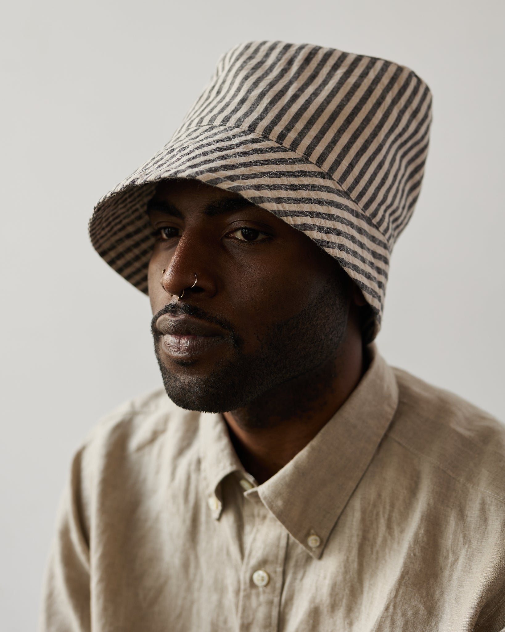 Engineered Garments Stripe Bucket Hat, Natural/Black