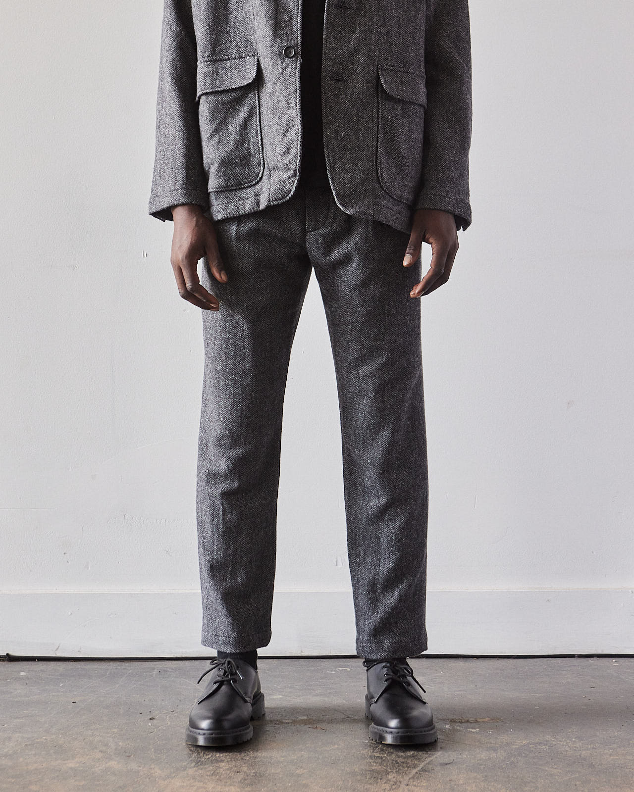 Blue Checked Slim Fit Wool Trousers