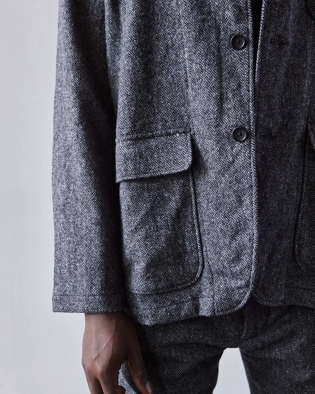 Engineered Garments Wool Loiter Jacket, Grey Herringbone