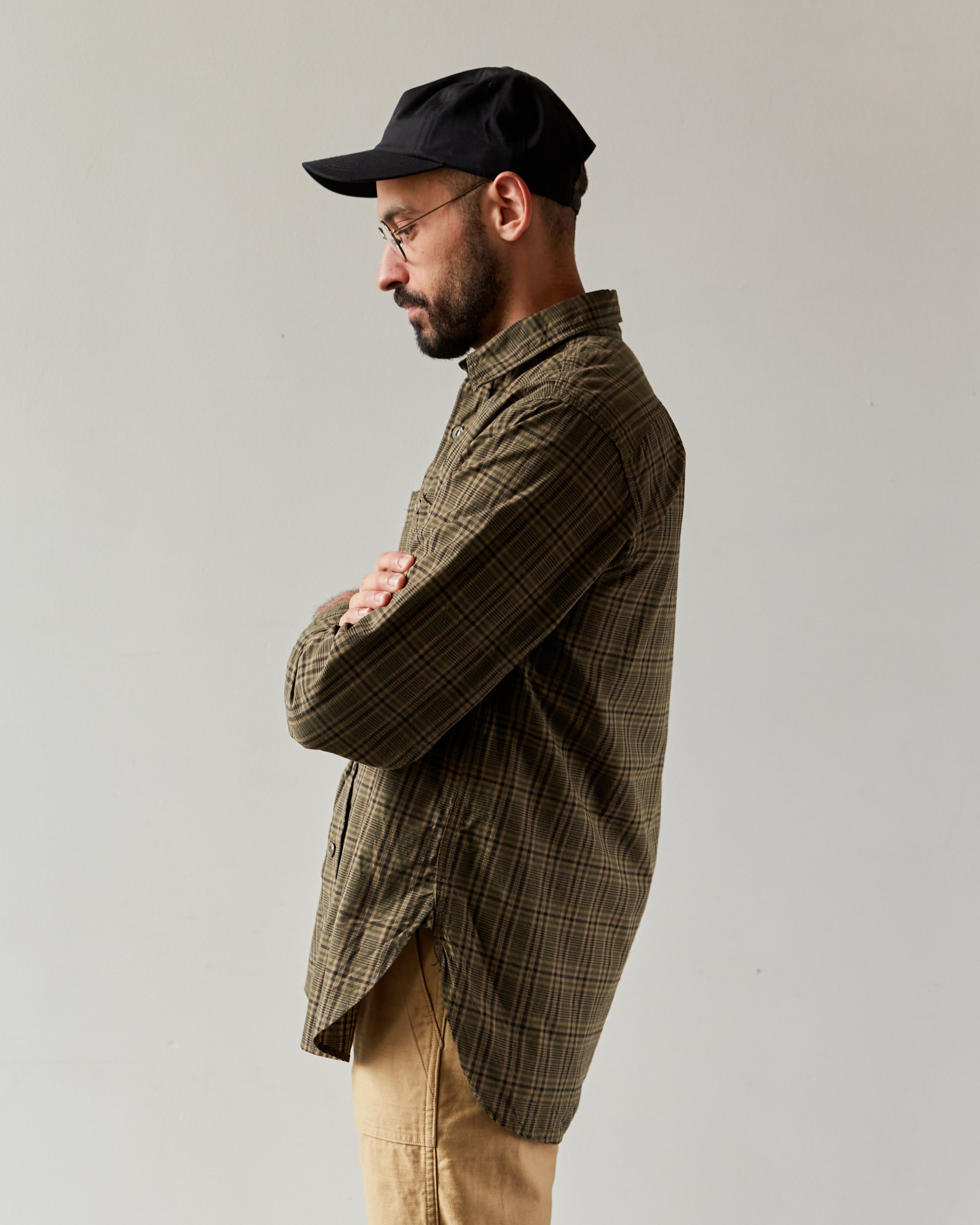 ★Engineered Garments★ Work Shirt Olive LN024CT227 LN024CT2 Engineered Garments Work Shirt, Olive/Brown – Glasswing