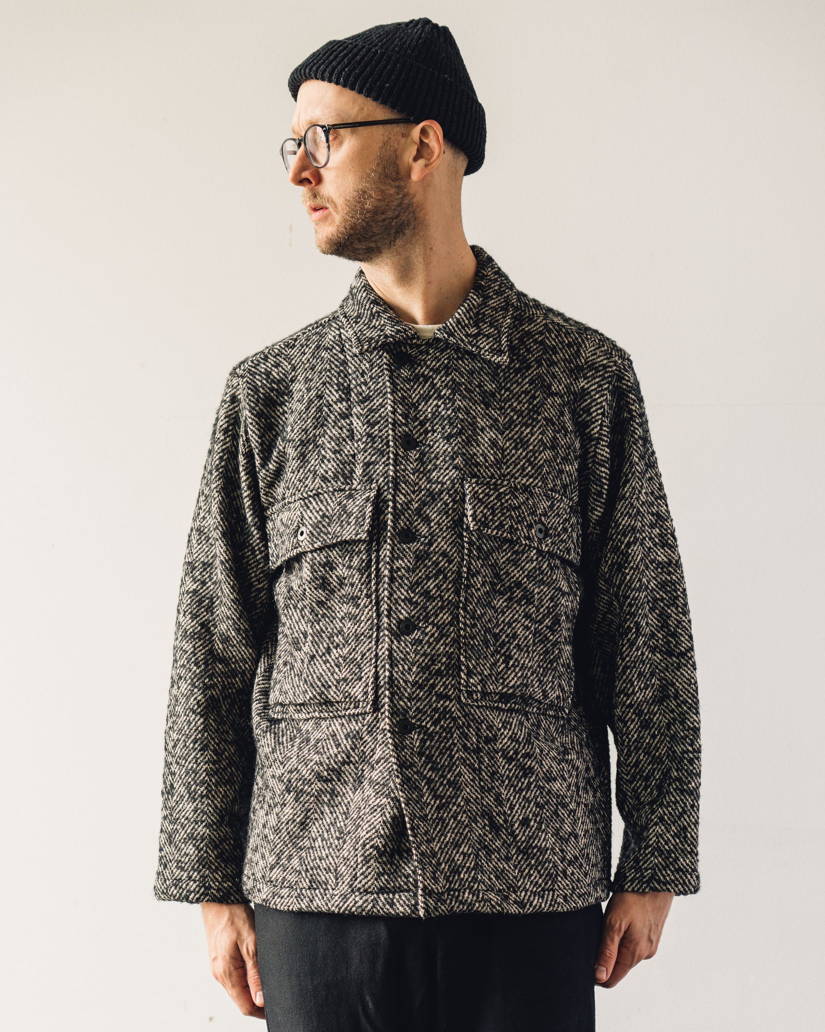 Evan Kinori Bellow Jacket, Wool Herringbone | Glasswing