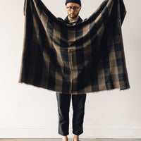 Evan Kinori Woven Scarf Big Check Wool/Cotton, Brown/Black