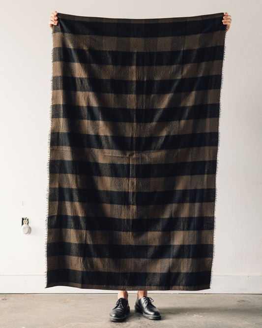 Evan Kinori Woven Scarf Big Check Wool/Cotton, Brown/Black