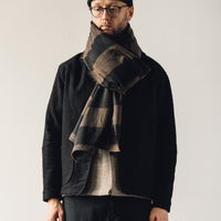 Evan Kinori Woven Scarf Big Check Wool/Cotton, Brown/Black