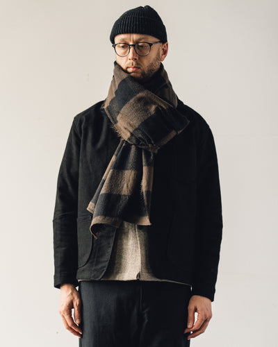 Evan Kinori Woven Scarf Big Check Wool/Cotton, Brown/Black