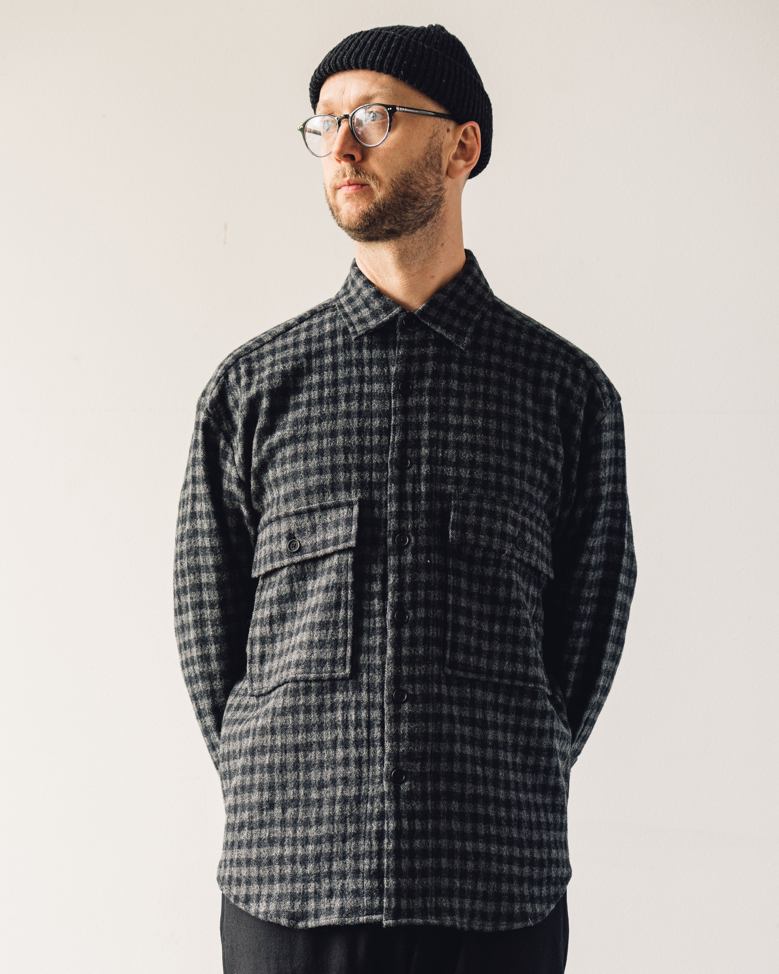 Evan Kinori Big Shirt, Black/Charcoal – Glasswing