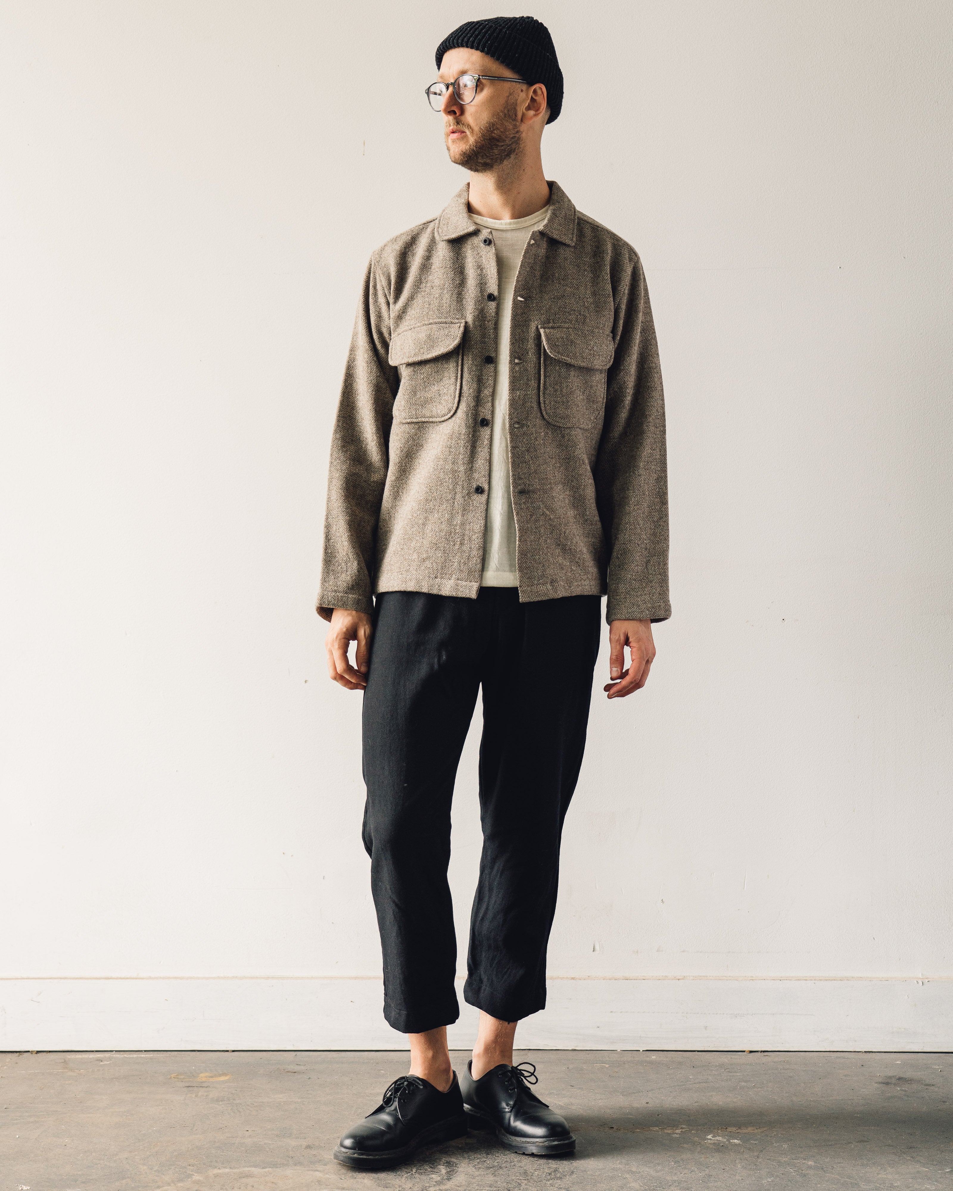 Evan Kinori Field Shirt, Brushed Wool Twill, Natural – Glasswing