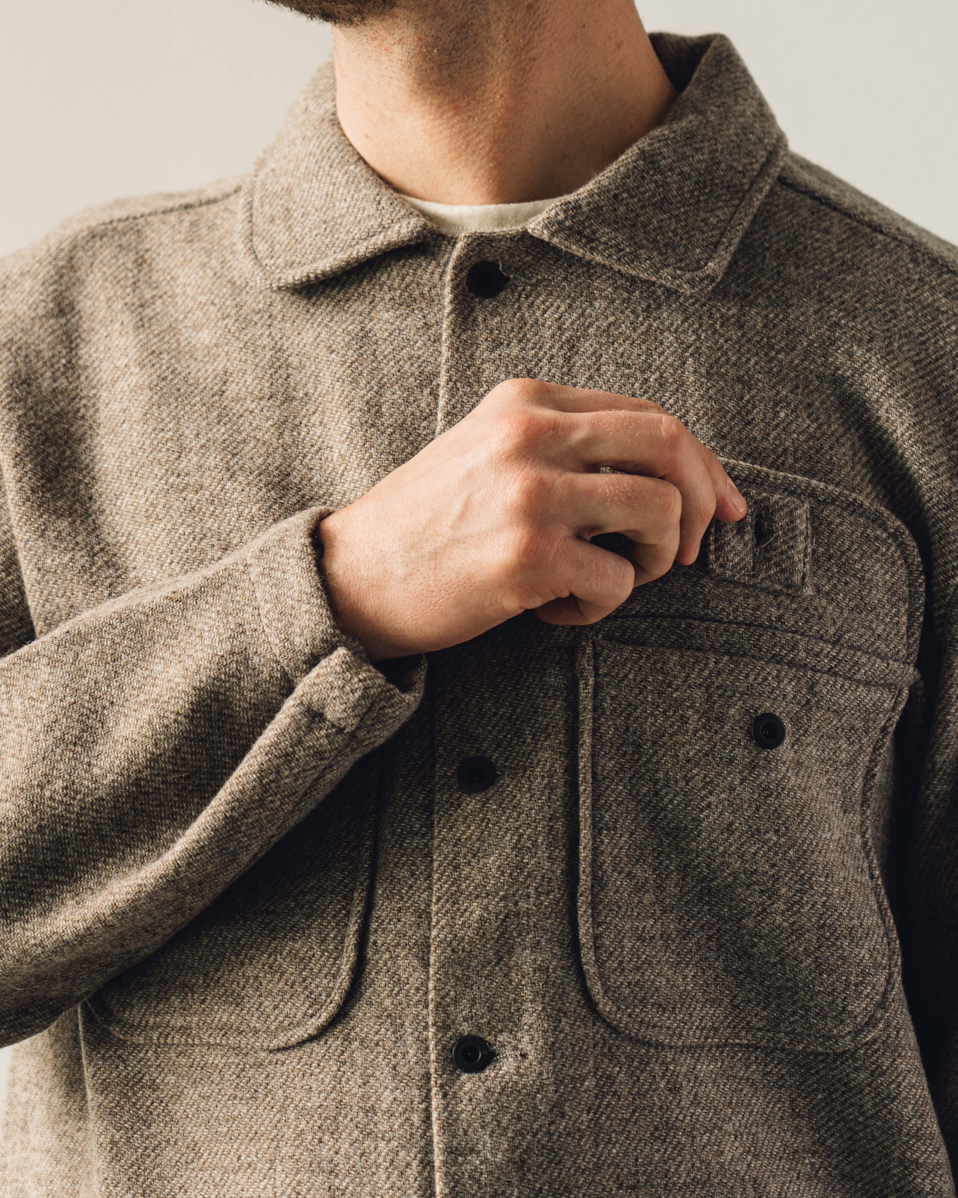 Evan Kinori Field Shirt, Brushed Wool Twill, Natural