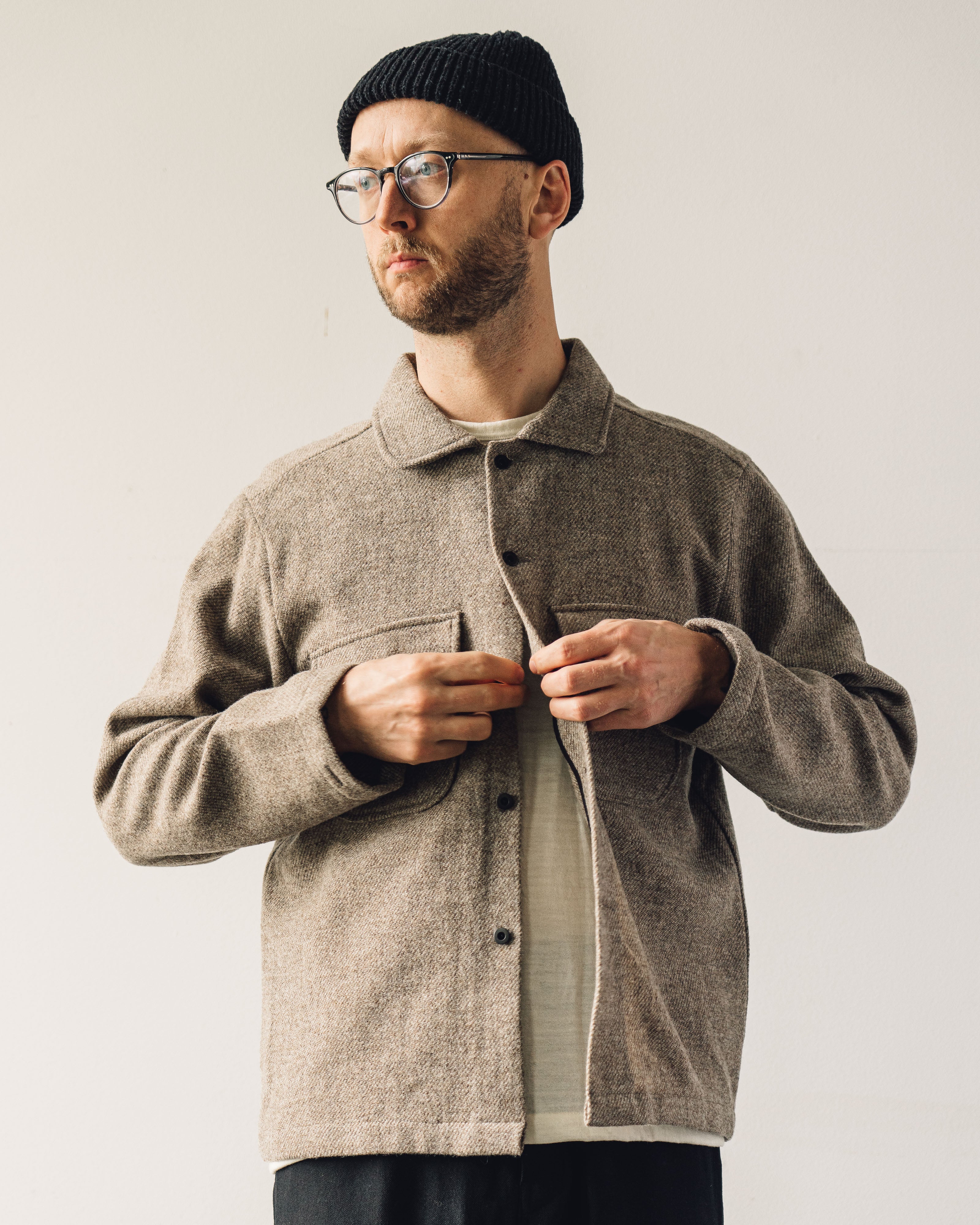 Evan Kinori Field Shirt, Brushed Wool Twill, Natural – Glasswing