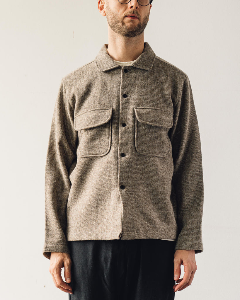 Evan Kinori Field Shirt, Brushed Wool Twill, Natural | Glasswing