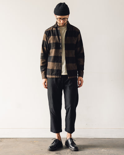 Evan Kinori Flat Hem Shirt Big Check, Brown/Black