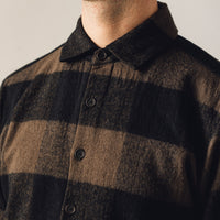 Evan Kinori Flat Hem Shirt Big Check, Brown/Black