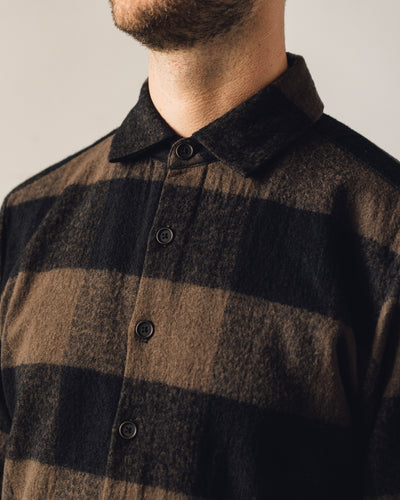 Evan Kinori Flat Hem Shirt Big Check, Brown/Black