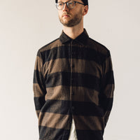 Evan Kinori Flat Hem Shirt Big Check, Brown/Black