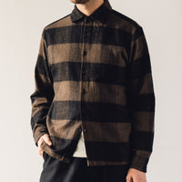 Evan Kinori Flat Hem Shirt Big Check, Brown/Black