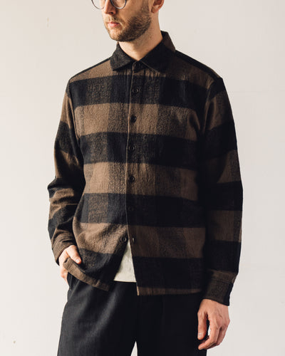 Evan Kinori Flat Hem Shirt Big Check, Brown/Black