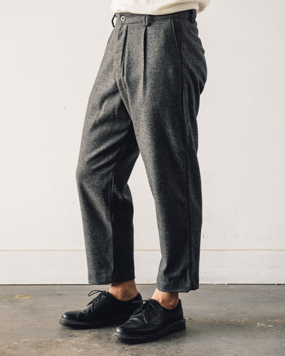 Evan Kinori Single Pleat Pant, Lambswool Flannel, Mid Grey