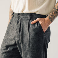 Evan Kinori Single Pleat Pant, Lambswool Flannel, Mid Grey