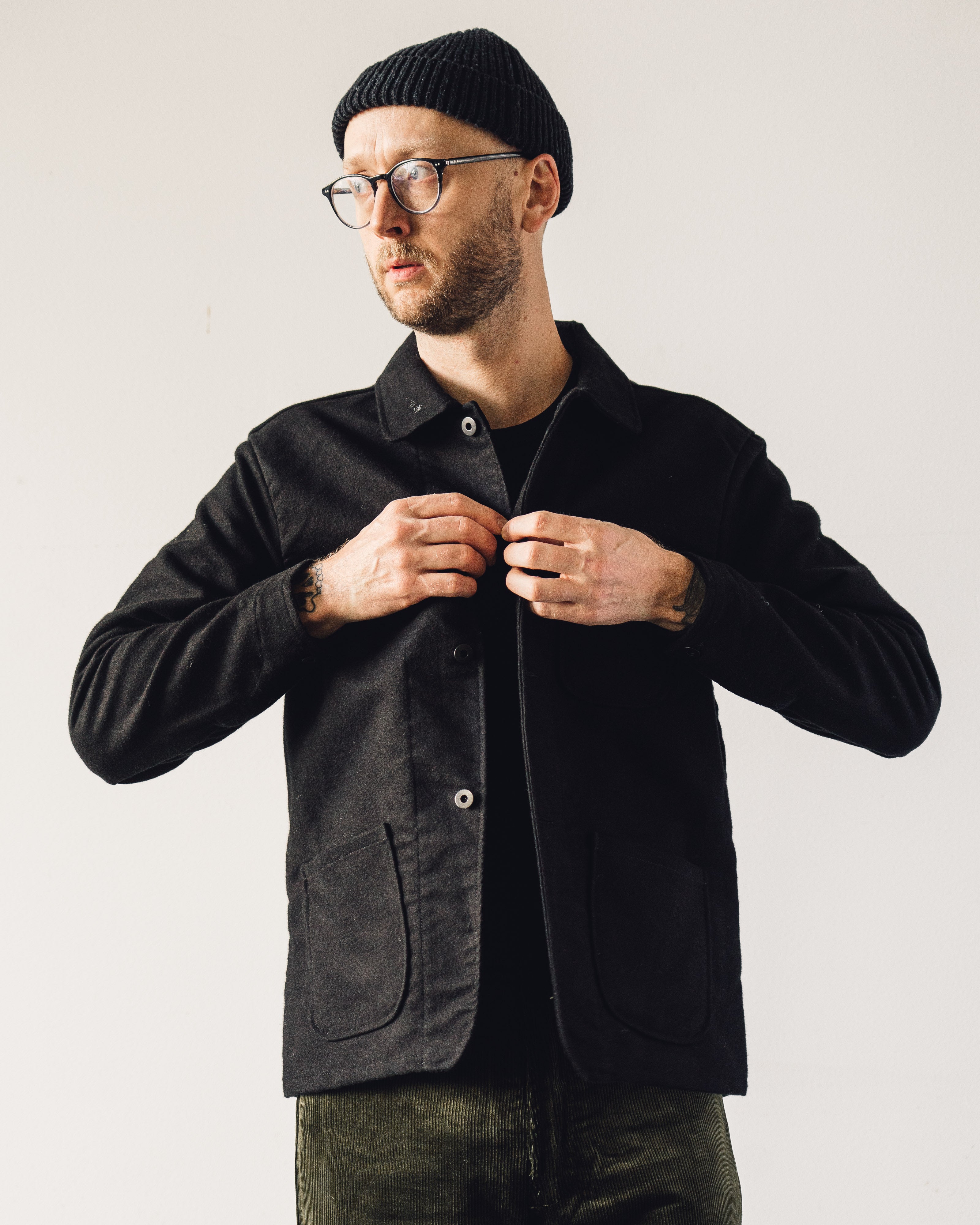 Evan Kinori Three Pocket Jacket, Black Moleskin