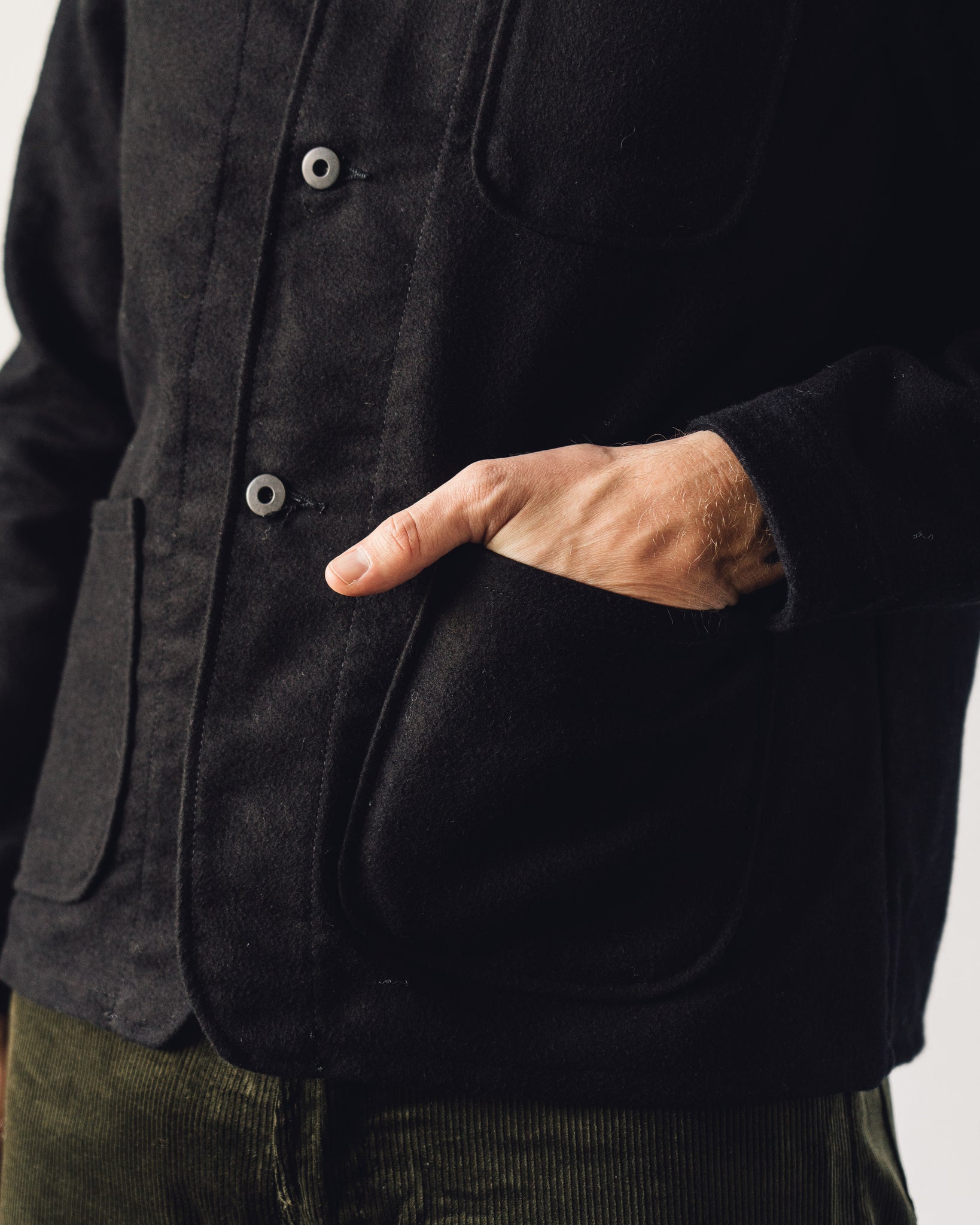 Evan Kinori Three Pocket Jacket, Black Moleskin