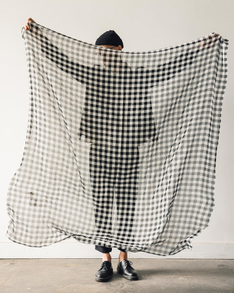 小物 SQUARE WOOL GAUZE STOLE/GRAGE-CHECK EvanKinori-WovenScarf-