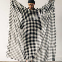 Evan Kinori Woven Wool Scarf, B&W Check Gauze