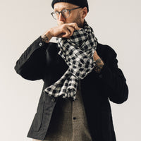 Evan Kinori Woven Wool Scarf, B&W Check Gauze