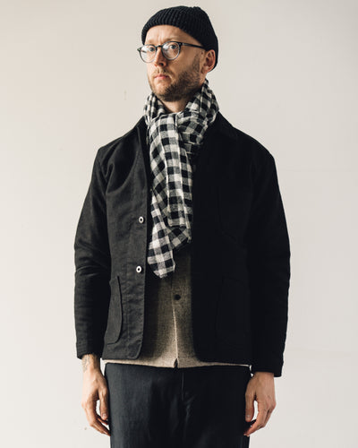 Evan Kinori Woven Scarf Wool Check Gauze, Black/White